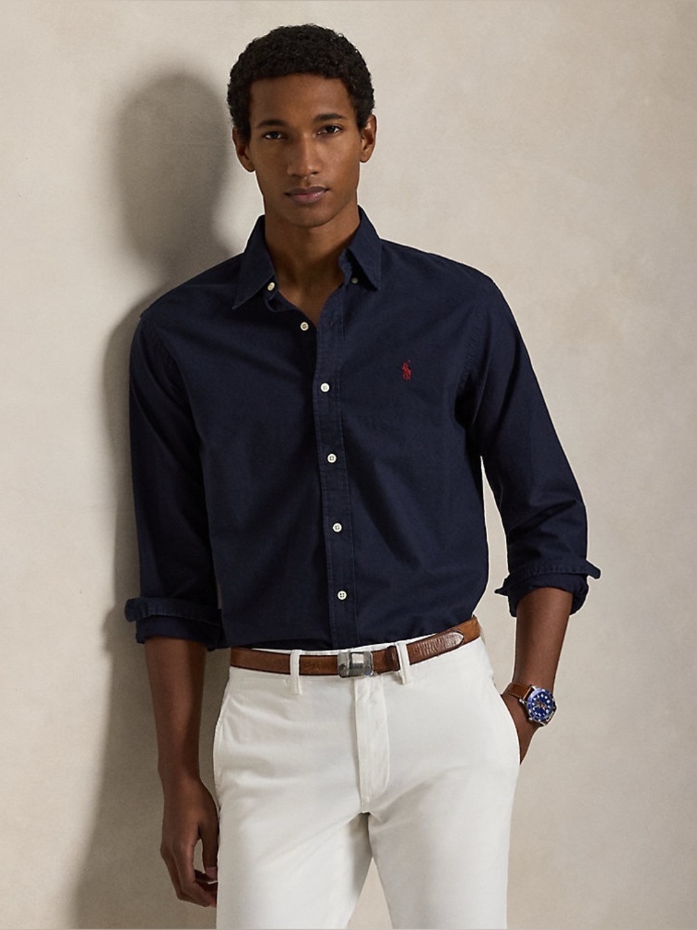 Ralph Lauren Slim Fit Navy Blue Oxford Button Down Shirt Cotton Medium